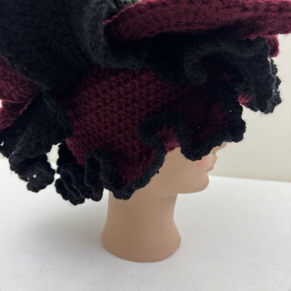 Handmade Crochet Flower Hat Green Stem & Red & Black Petals Fairy Hat Costume main image 8